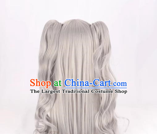 Cos Wig Lolita Silver Gray Gradient Double Ponytail Long Curly Hair