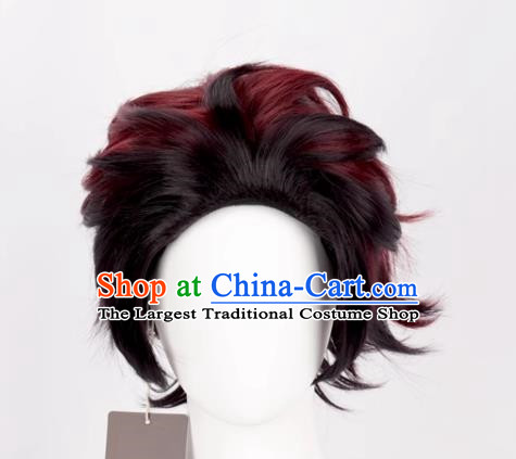 Demon Slayer Cos Tanjiro Kamado's Gradient Back And Reverse Style Anime Wig