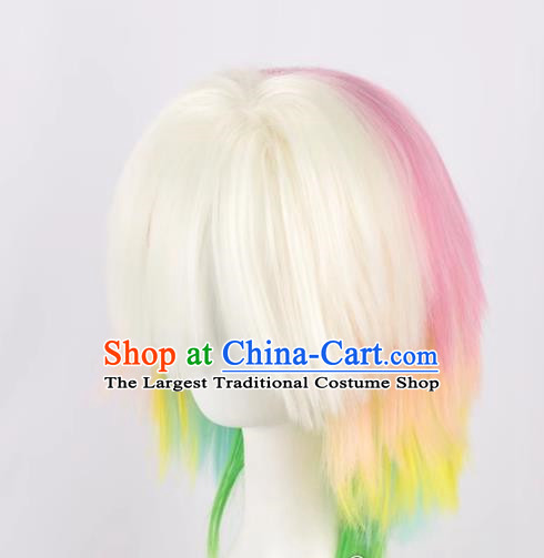 Rainbow Mixed Short Straight Hair Fluffy Women's Cosplay Short Hair Yellow Green White Gradient Wig