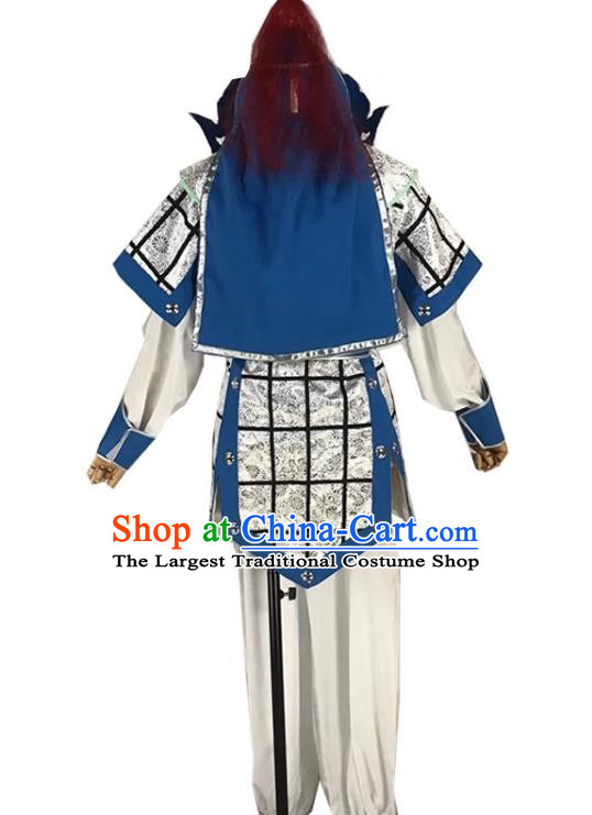 Blue Drama Soldier Clothes Costumes Yue Opera Huangmei Opera Costumes Qiong Opera Singer Opera Male Soldier Wusheng Clothes