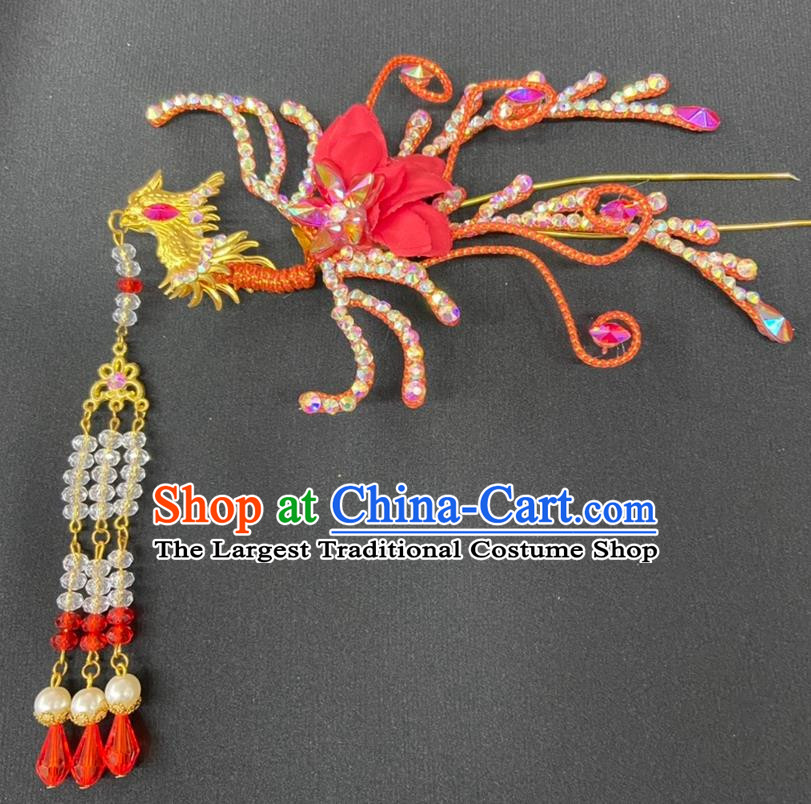 Red Drama Costumes Ancient Costumes Shaoxing Opera Huangmei Opera Costumes Headdresses Accessories Miss Huadan Phoenix Hairpin