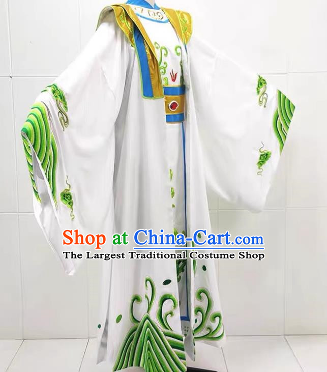 White Drama Costumes Ancient Costumes Shaoxing Opera Huangmei Opera Xiaosheng Embroidered Dragons Water Legs Large Cuffs Qinghe King Dragon Robe Emperor Prince Clothes