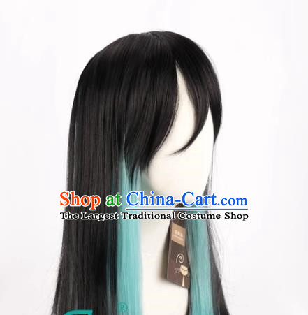 Demon Slayer Kimetsu No Yaiba Tokitoru Muichiro Black Gradient Blue Green Long Straight Hair Kasumu Cos Wig