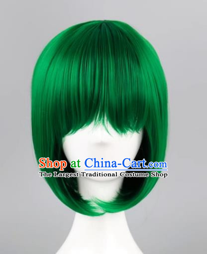 High Temperature Silk Cos Straight Hair Wig With Bangs Dark Green BOBO Head Student Head Sweet Girl Short Hair