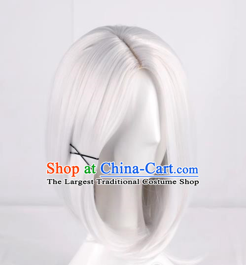 3 7 Points Scalp Silver White Cos Anime Wig For Men And Women