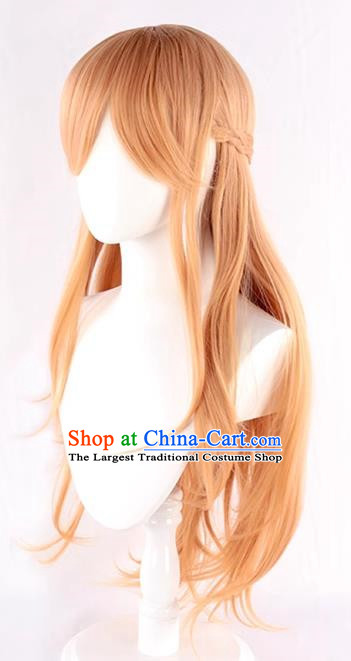 100CM Long Straight Hair Anime Miko Warm Orange Cospaly Wig