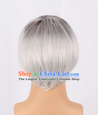 European And American Black Gradient White Men Short Hair Short Straight Hair Men Fake Hair Cos Full Wig