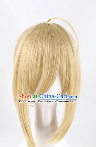 Fate Zero Saber Single Ponytail Lily With Dull Hair Light Yellow Cos Female Wig