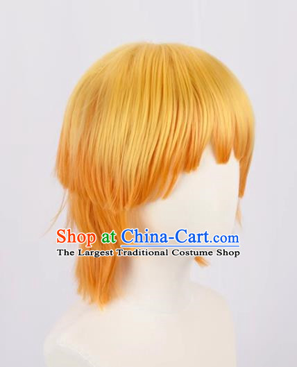 Demon Slayer Cos My Wife Zenitsu Yellow Gradient Orange Curled Short Hair Cosplay Wig