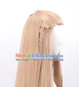 Mixed Flaxen Beauty Peak Braid Style Long Straight Hair Cos Wig