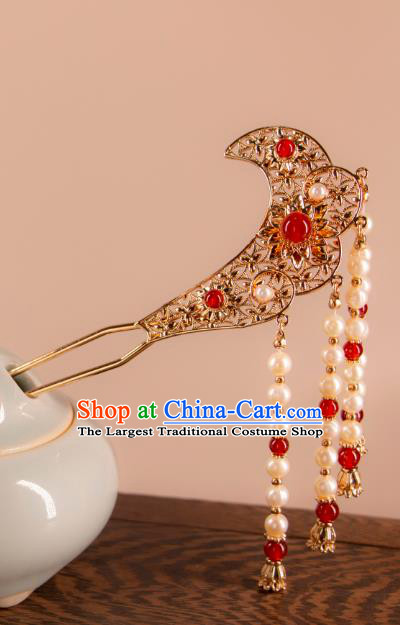 China Song Dynasty Tassel Hair Clip Ancient Empress Hairpin Handmade Hanfu Bo Bin Hair Jewelry