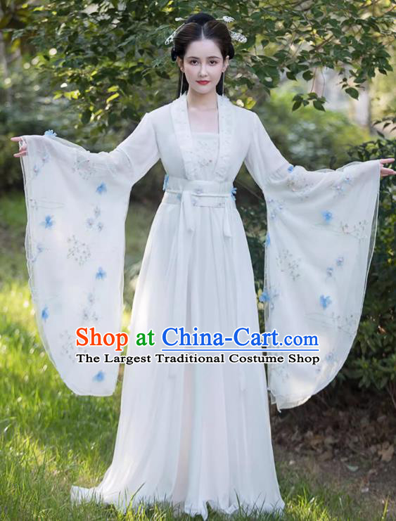 Traditional Wide Sleeve White Hanfu Dress China Tang Dynasty Costume Ancient Goddess Clothing