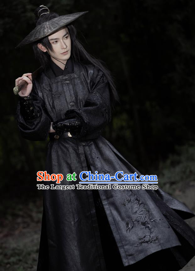 Ming Dynasty Hero Costume Traditional Male Hanfu Black Outfit China Ancient Swordsman Clothing