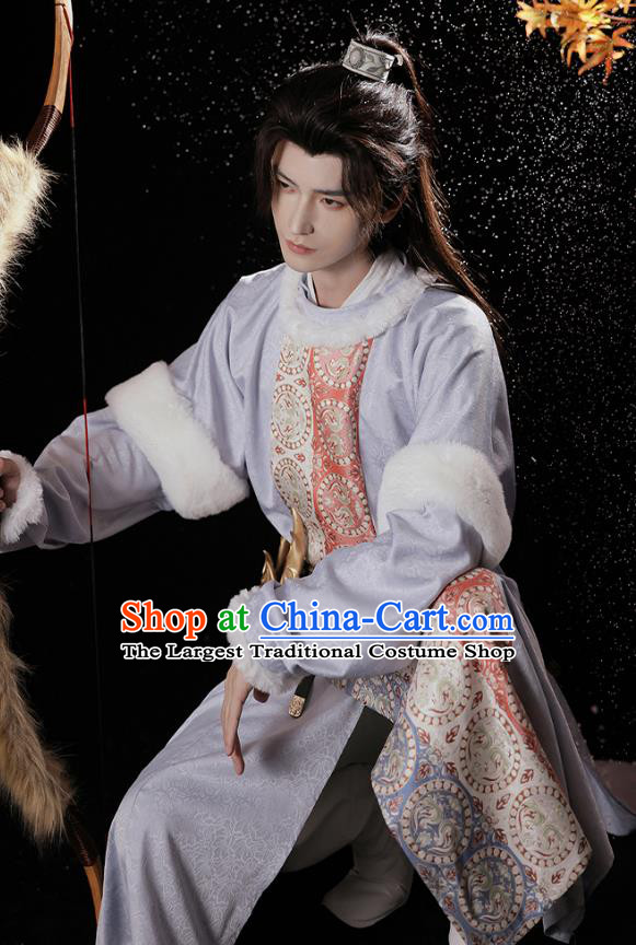 Traditional Male Hanfu Winter Round Collar Robe China Ancient Swordsman Clothing Tang Dynasty Hero Costume