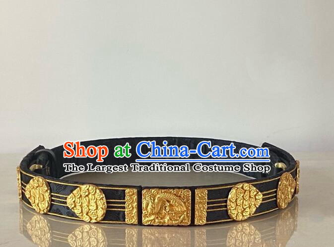 China Ancient Royal Prince Waistband Handmade Golden Carving Belt Ming Dynasty Emperor Belt