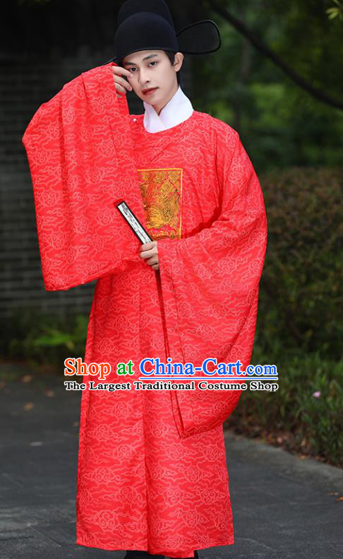 China Traditional Hanfu Garment Ancient Official Costume Ming Dynasty Military Officer Red Robe