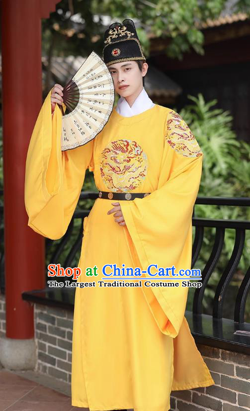 China Ming Dynasty Emperor Yellow Dragon Robe Traditional Hanfu Garment Ancient Royal Monarch Costume