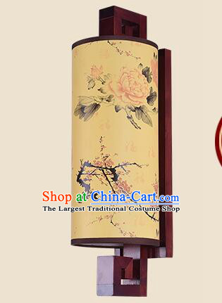 Chinese Wood Wall Lantern Top Peony Plum Painting Lamp Handmade Hallway Lamp