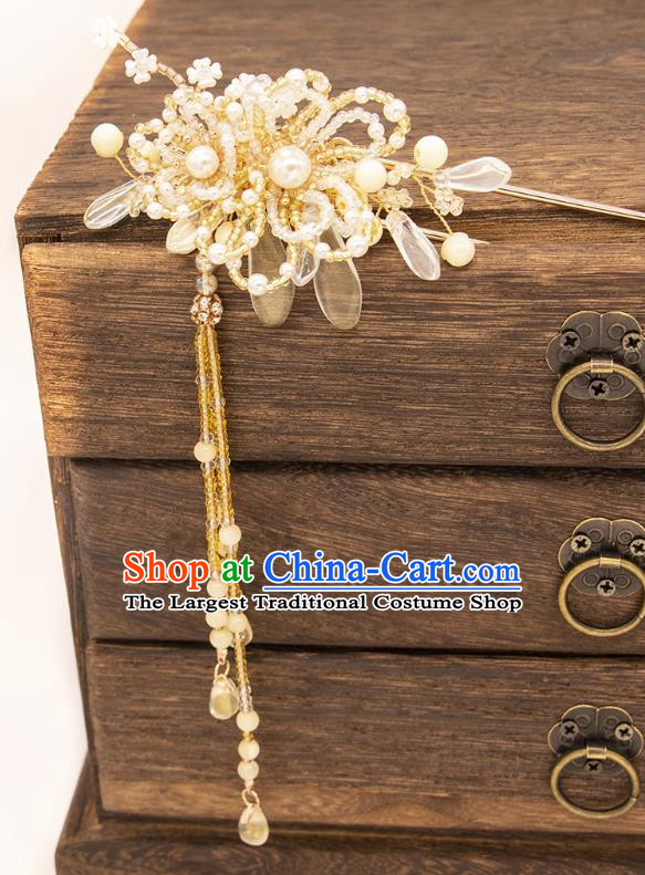 China Song Dynasty Princess Beads Hair Clip Handmade Hanfu Hair Jewelry Ancient Empress Tassel Hairpin