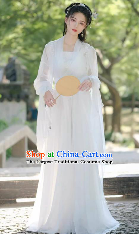 China Traditional Hanfu White Dress Ancient Fairy Princess Clothing Xianxia Drama Zhao Ling Er Costume