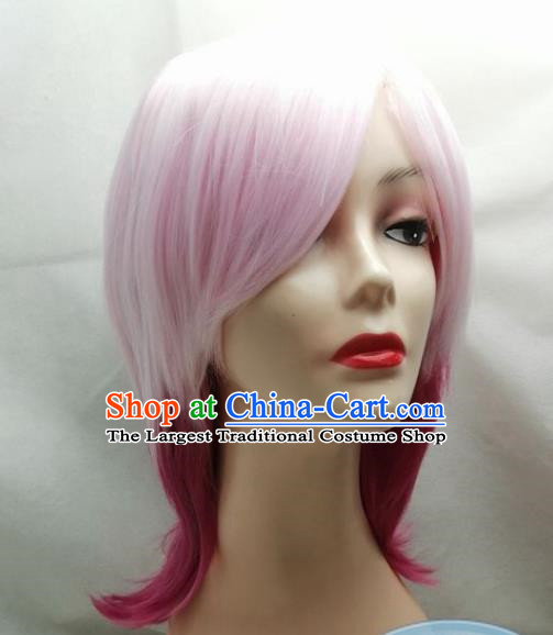 Rose Red Gradient COS Wig Short Hair Girls Overall Hair Cover