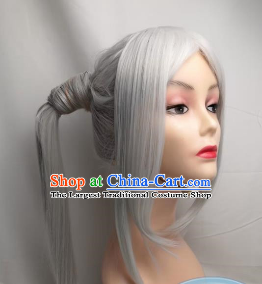 Wig COSPLAY Silver Partial Ponytail Fire Emblem Edelgard Anime Fake Hair