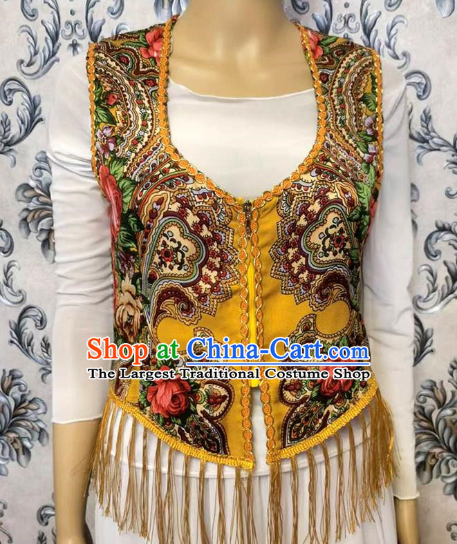 Yellow China Xinjiang Dance Women Vest Maixi Laipu Ethnic Style Printed Vest