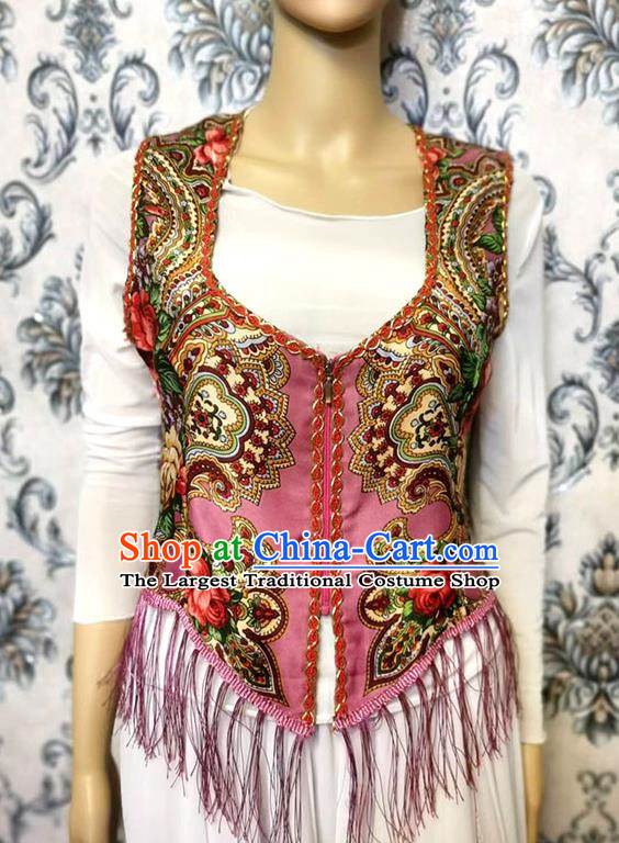 Crimson Chinese Xinjiang Dance Women Vest Maisilaipu Ethnic Style Printed Vest