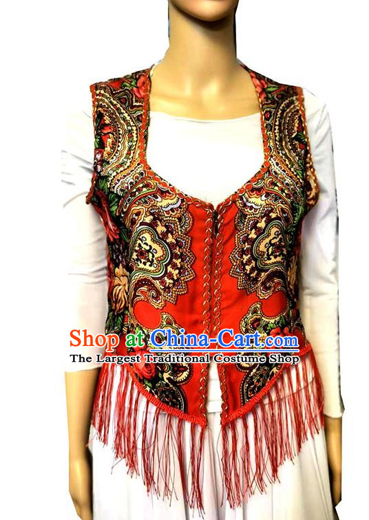 Red China Xinjiang Dance Women Vest Maixi Laipu Ethnic Style Printed Vest