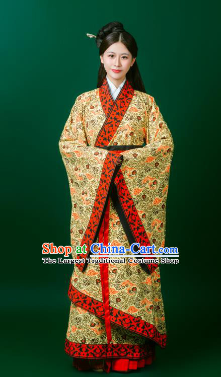 China Ancient Noble Woman Clothing Traditional Hanfu Quju Curving Front Robe Han Dynasty Woman Costume