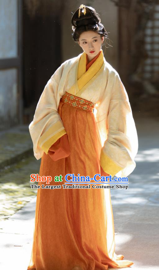 China Traditional Hanfu Yellow Shirt and Orange Skirt Ancient Court Princess Clothing Eastern Han Dynasty Noble Lady Sun Shangxiang Costumes