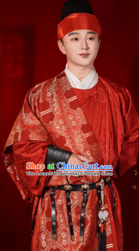 Chinese Tang Dynasty Groom Garments Ancient Young Prince Red Robe Clothing Traditional Wedding Costumes