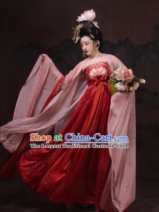 Chinese Ancient Palace Beauty Red Dress Clothing Traditional Hanfu Costumes Tang Dynasty Empress Garments