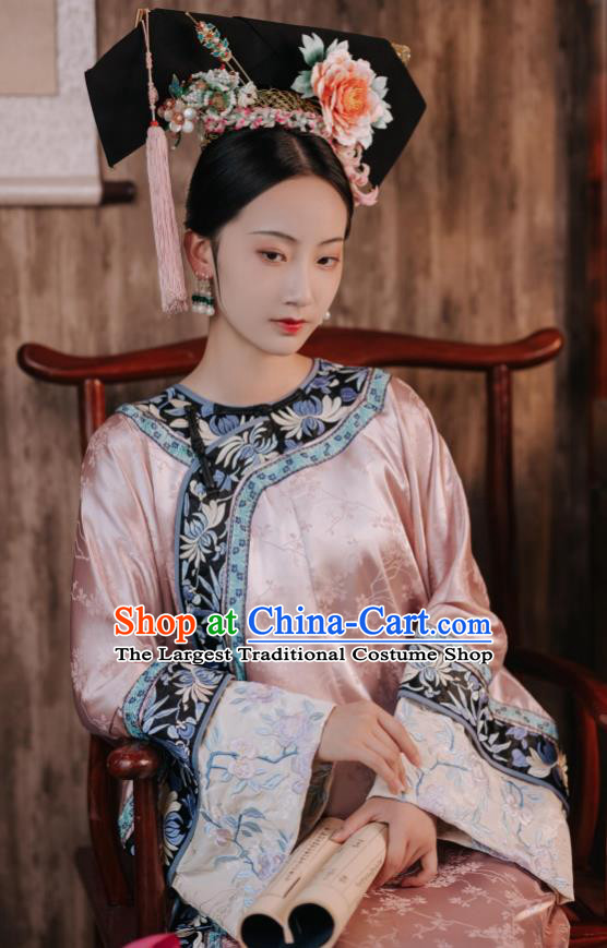 Chinese Qing Dynasty Princess Garment Costumes Ancient Empress Pink Dress Court Woman Clothing