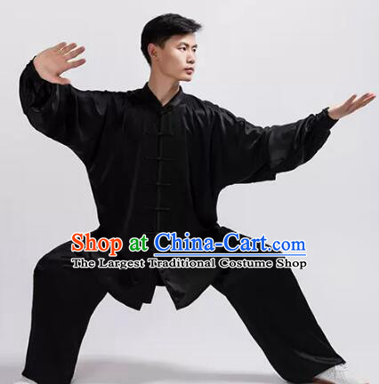 Chinese Black Silk Kung Fu Suit Martial Arts Costumes Tai Chi Uniform For Women For Men