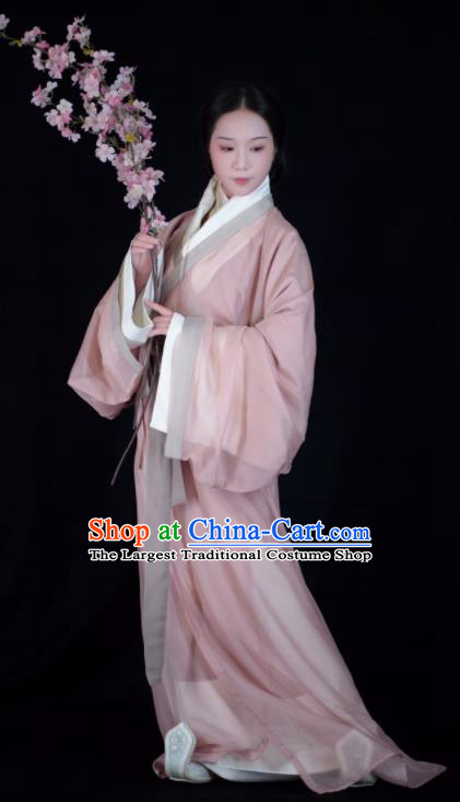 Chinese Han Dynasty Noble Lady Clothing Ancient Princess Pink Curving Front Robes Traditional Hanfu Dress Garment Costumes