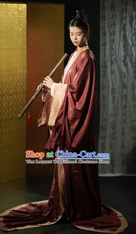 Chinese Traditional Han Fu Straight Front Robe Qin Dynasty Prince Costume Ancient Childe Clothing