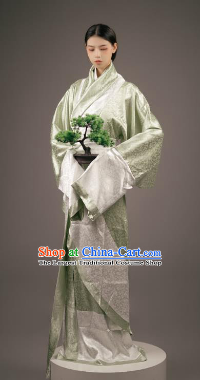 Chinese Ancient Palace Maid Clothing Traditional Han Fu Green Curving Front Robe Han Dynasty Court Woman Costume