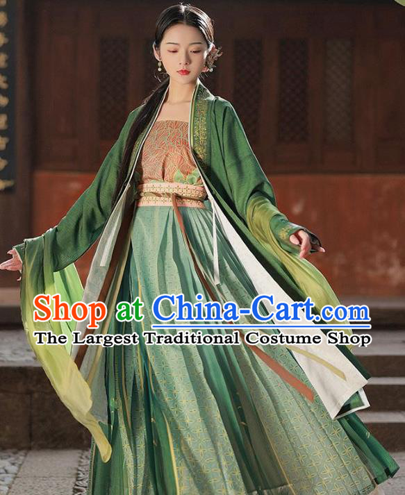 Chinese Song Dynasty Court Princess Garment Costumes Hanfu BeiZi Green Dresses Ancient Palace Beauty Clothing