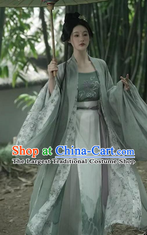 Chinese Song Dynasty Royal Princess Garment Costumes Hanfu Top and Skirt Ancient Young Woman Green Dresses