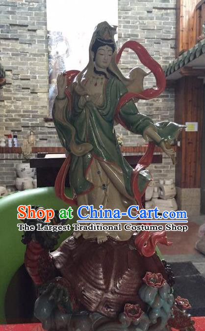 Chinese Shiwan Ceramic Avalokitesvara Sculpture Kwan Yin Figurine South Sea Guan Yin  Statue