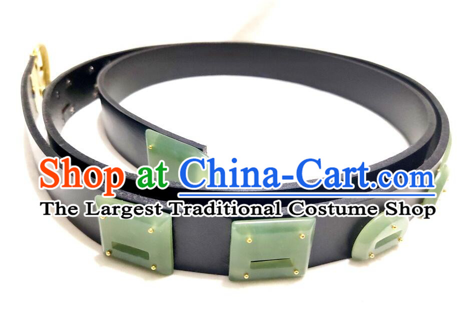 Chinese Tang Dynasty Jade Belt Ancient Hanfu Belts Traditional Leather Waistband for Men