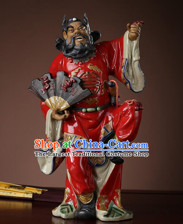 Chinese Hand Made Shi Wan Figurine Ceramics Artistic Zhong Kui Leading Luck Statue