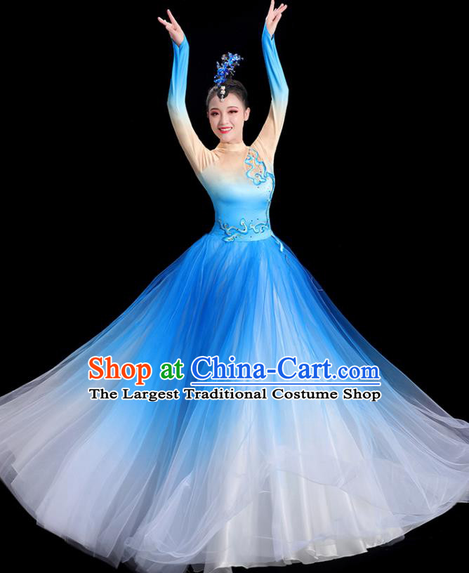 Chinese Women Group Dance Clothing Modern Dance Costume Spring Festival Gala Opening Dance Blue Dress