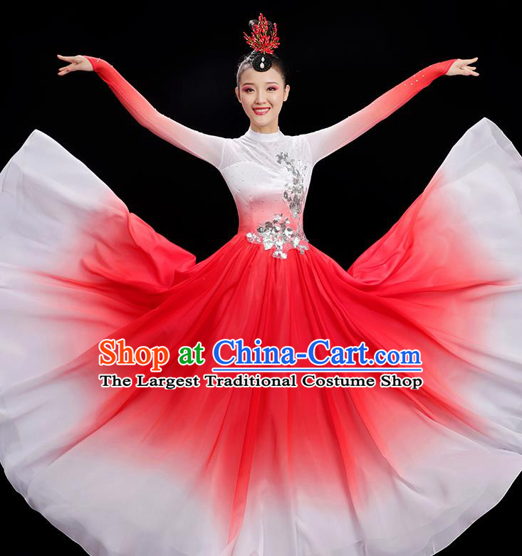 Chinese Women Chorus Clothing Umbrella Dance Costume Spring Festival Gala Group Dance Red Dress