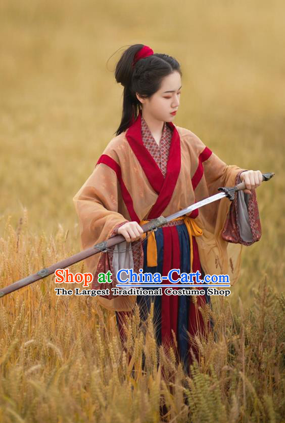 China Ancient Swordswoman Costumes Traditional Hanfu Dresses Jin Dynasty Heroine Hua Mulan Historical Clothing