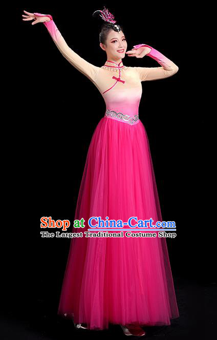 China Yangko Dance Costume Mongolian Ethnic Dance Fashion Opening Dance Clothing Women Group Stage Show Megenta Dress