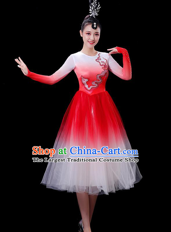 China Opening Dance Fashion Stage Show Red Dress Modern Dance Costume Women Group Chorus Clothing