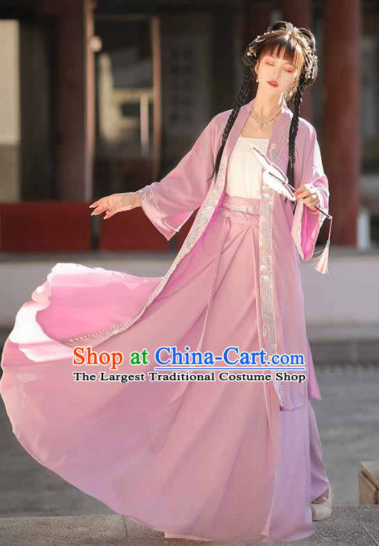 China Song Dynasty Young Woman Lilac Dresses Traditional Stage Show Hanfu Fashion Ancient Royal Princess Costumes