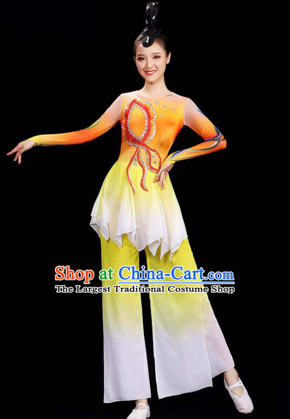 Top Yangko Dance Yellow Outfit Folk Dance Clothing Women Group Stage Show Fashion Fan Dance Costume